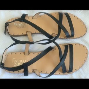 Beautiful New Franco Sarto Black Leather Kayak Ankle Sandals